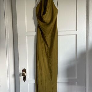 NWT Zara Satin Effect Midi Dress Olive Green, Size M